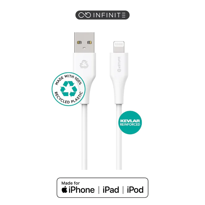 eSTUFF INFINITE Super Soft Lightning-kabel 1m - 100% resirkulert PVC-fri plast, 1 Stykk, SEN-W127221733