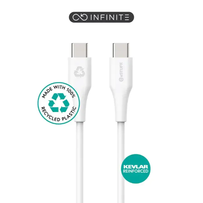 eSTUFF INFINITE Super Soft USB-C til USB-C Kabel 1m - 100% Resirkulert PVC-fri plast, 1 Stykk, SEN-W128199728