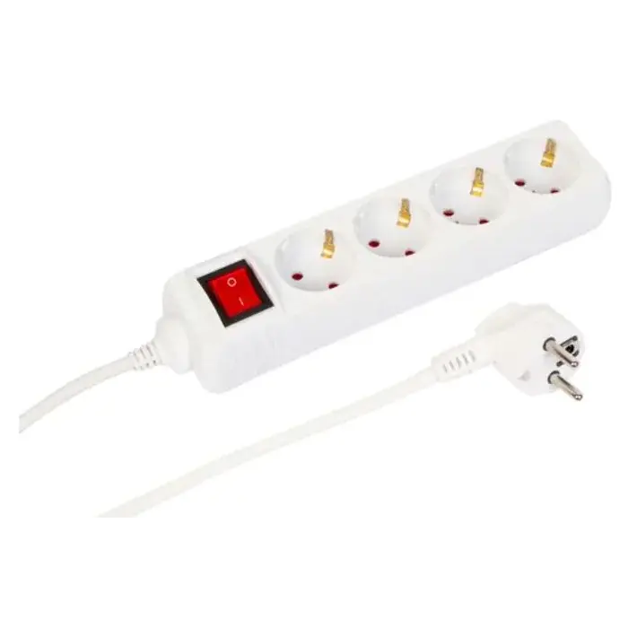 MicroConnect 4-veis Schuko strømfordeler med av/på-bryter 1,5M, Hvit, 1 Stykk, SEN-W128812662