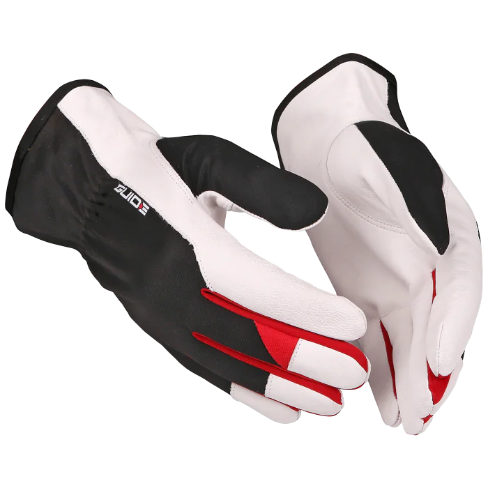 Guide Arbeidshanske – Ergonomisk Passform, Høy Slitestyrke (Svart/Hvit, 12 Par, Størrelse 6–11), SSK-225