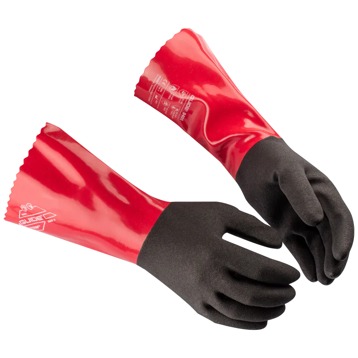 Guide Kjemikaliehansker – Høy slitestyrke, komfortabel passform, Grå/Rød, 6 Par, størrelser 8–12, SSK-476