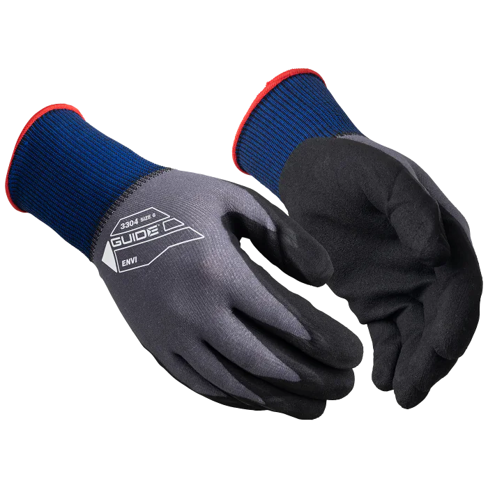Guide Arbeidshanske – Tynn, slitesterk (Svart/Blå, 6 Par, Størrelse 5–12), SSK-307