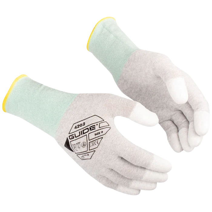 Guide ESD-hanske – Tynn, luftig, slitesterk (Hvit, 6 Par, Størrelse 5–11), SSK-327