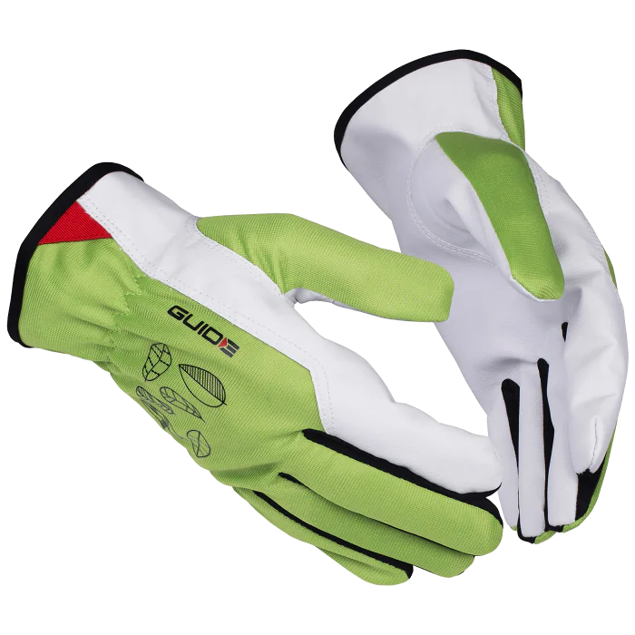 Guide Hagehanske – Syntetisk Lær (Grønn/Hvit, 12 Par, Størrelser 7-10), SSK-041