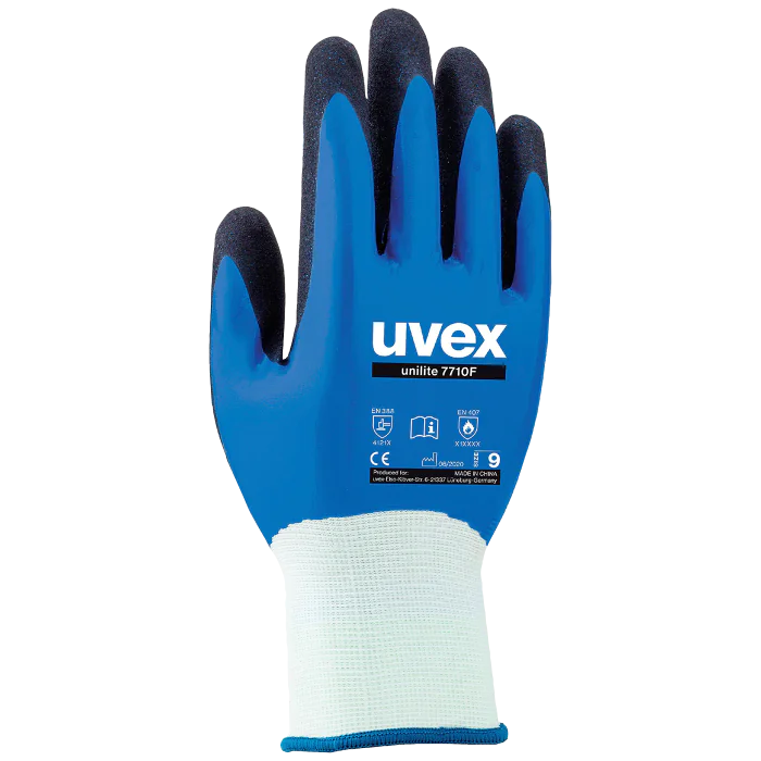 Uvex Unilite Hanske – Vanntett, Høy Slitestyrke (Blå/Hvit, 10 Par, Størrelse 7-11), SSK-292
