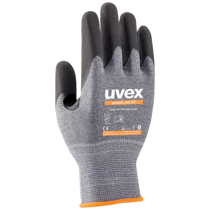 Uvex Athletic D5XP Hansker – Grå/Svart, 10 Par, Størrelse 6–12, SSK-510