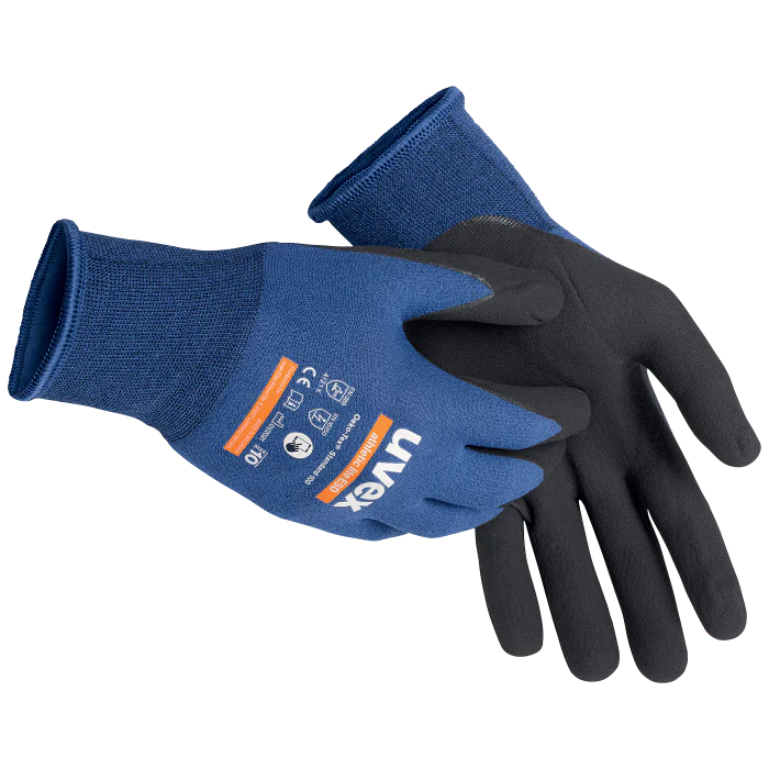 Uvex Athletic Lite ESD Hansker med Godt Grep – 10 Par, Størrelse 6–11, Blå/Svart, SSK-403