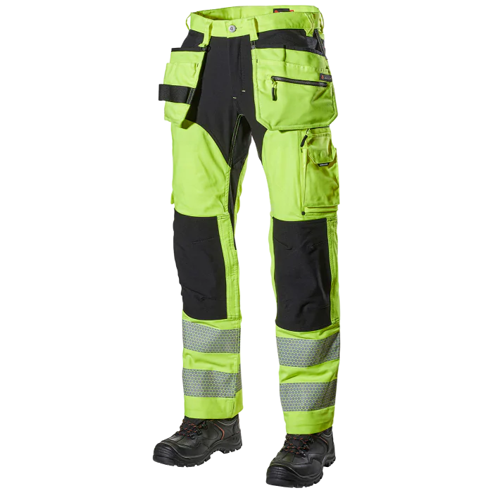 L.Brador Advarselsbukse – Høy Slitestyrke, Høy Synlighet, 4-veis Stretch, Komfortabel Passform (Gul/Svart), SSK-946