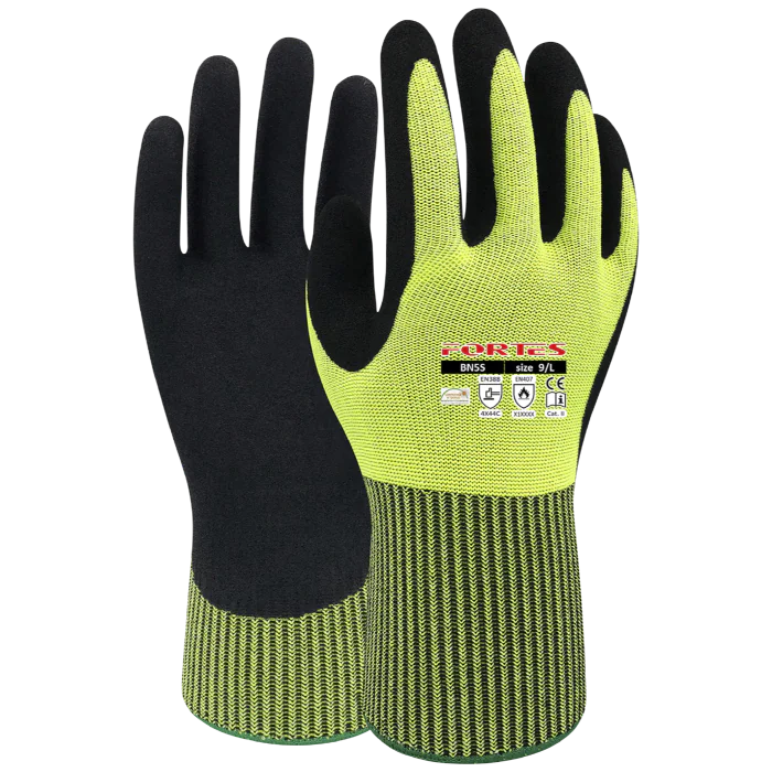 Fortes Skjærebeskyttelseshansker – Svart/Gul, Størrelser 7–12, 1–12 Par, SSK-611