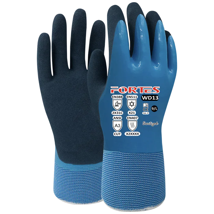 Fortes Skjærebeskyttelseshanske – Væsketett, Blå/Svart, 6 Par, SSK-757