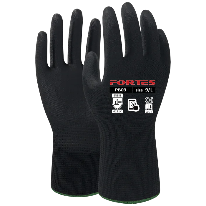 Fortes Arbeidshanske – Høy Slitestyrke, Godt Grep (Svart, 12 Par, Størrelser: 6, 8, 9, 11), SSK-582