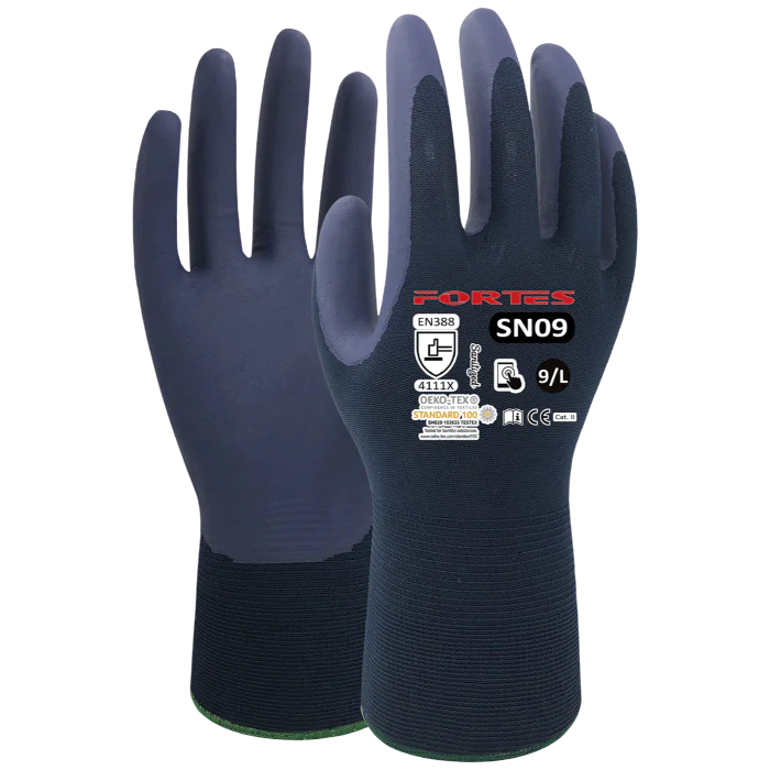 Fortes Arbeidshanske – Tynn, fleksibel, godt grep (Indigoblå, 12 Par, Størrelser 7–11), SSK-572