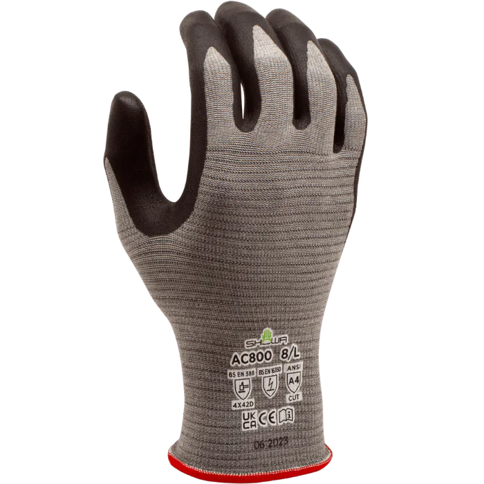 Showa AC800 Hansker – Antistatisk, Kuttnivå D (Grå, Størrelse XL-XXL), 1 Par, SSS-AC800