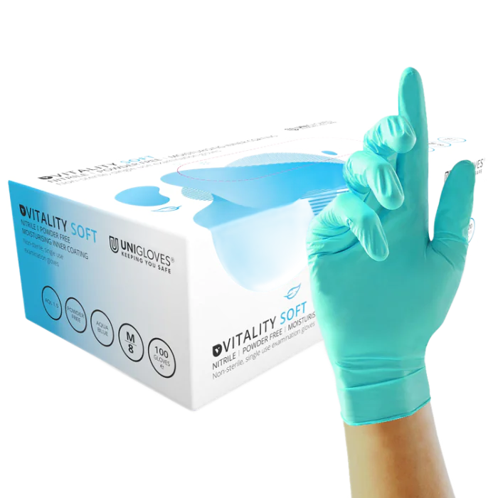 Unigloves Vitality Nitrilhansker – Fuktighetsgivende, Lettvekt, Medisinsk Kvalitet, 1000 Stykk, SUG-GD005X