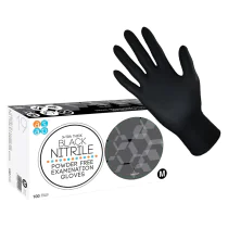 ASAP 20100 svarte X-Tra tykke nitrilpulverfrie undersøkelseshansker, 1 pall, SAS-20100