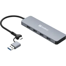 Sandberg USB-C/A Hub med flere USB-porter (2xUSB-A + 2xUSB-C, 4xUSB-A), 1 Stykk, SEN-587