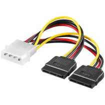 MicroConnect SATA strømkabel, 4pin til 15pin og 4pin til 2x15pin, 0,2m, 1 Stykk, SEN-371