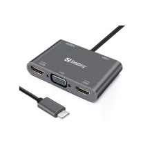 Sandberg USB-C Dock 2xHDMI+1xVGA+USB+PD, 1 Stykk, SEN-136-35