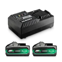 Hikoki Batteripakke 36V/18V – 2 Smarte Batterier, Hurtiglader(UC18YSL3WJZ, 1 Boks)