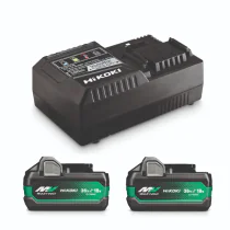 Hikoki Batteripakke 36V/18V – To Smarte Batterier, Hurtiglader (UC18YSL3WHZ, 1 Boks)
