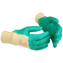 Ansell Easy Flex Hansker – Høy Slitestyrke (Hvit/Grønn, 12 Par, Størrelse 7-10), SSK-081