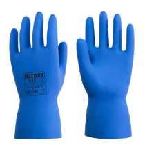 Nitrex Flock Lined Latex Gummihansker – Kjemikaliebestandige, ergonomiske, foodgodkjente(645-06, Blå, 10 Par, størrelse-XS)